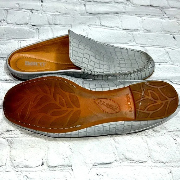 Born Capricorn Mules Croc Embossed Leather Slip-on Loafers - Gray/Grey - Size 10 - Picture 9 of 14
